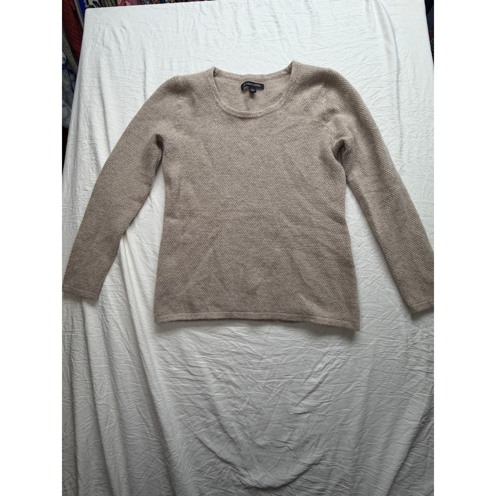 41 Hawthorn Womens 100% Cashmere Knit Sweater Tan Beige Scoop Neck Small
